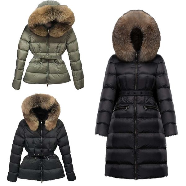 Designer Femmes À Capuchon Ja Hiver Chaleur Extérieure Longue Jas Manteaux Véritable Collier De Cheveux De Raton Laveur Chaud Parkas De Mode Avec Ceinture Lady Coton Manteau Vêtements D'extérieur