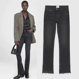 Designer damesjeans Amerikaanse minderheid AB taille zwart grijs voorkant korte achterkant lange skinny jeans dames222n