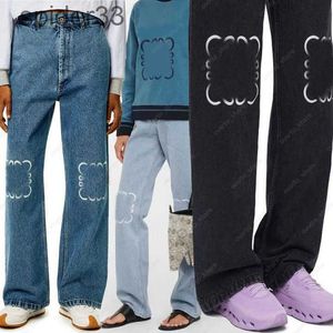 Designer dames jeans denim broek hoge taille straat rechte pantalones patch geborduurde decoratie casual blauwe jassen kcb4