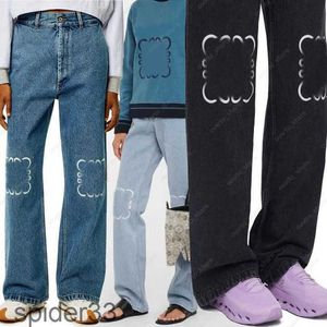 Designer dames jeans denim broek hoge taille straat rechte pantalones patch geborduurde decoratie casual blauwe jassen lh4s mpd2