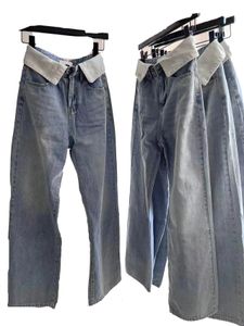 Designer damesjeans mode lange high street jeans hoge taille straat uitgeholde patch geborduurde decoratie casual rechte denim broek 2 stijlen