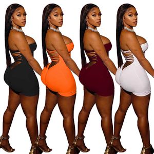 Designer dames jumpsuits Backless bodycon shorts romper 2023 zomer solide kleur mouwloze strapless hollow out jumpsuit sexy bodysuits voor vrouwen