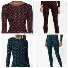 Diseñador Leggings para mujer Luna Impreso Tops Jersey elástico en negro, rosa, rojo, fondos, camisas de manga larga, monos, pantalones marinos, mamelucos, conjunto de 2 piezas