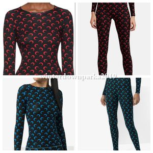 Designer Femmes Leggings Lune Imprimé Tops Jersey Stretch en noir rose rouge Bas Chemises à manches longues Combinaisons Pantalons marins Barboteuses Ensemble 2 pièces