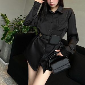 Designer dames losse blouses long shirts klassieke zomer nieuw t-shirt casual lange mouwen tops femme pocket letter borduurwerk