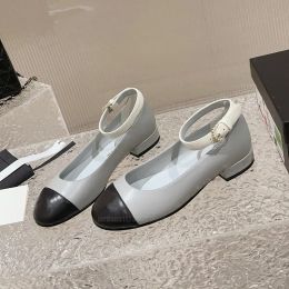 Designer Womens Mary Jane Shoe Luxury Classic Couleur bloquant Paris Pearl Buckle Ballet Chaussure en cuir en cuir