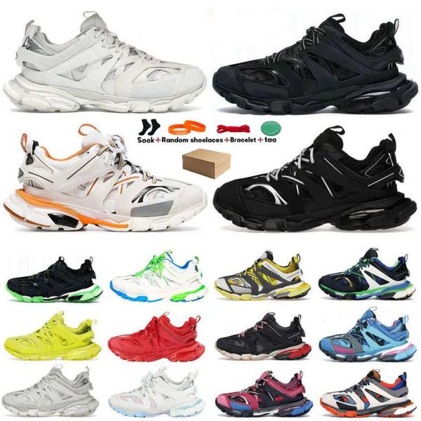 Diseñador de zapatos para hombres para hombres Track 3 3.0 Sneakers Triple Black and White Color Powder Naranja DDE