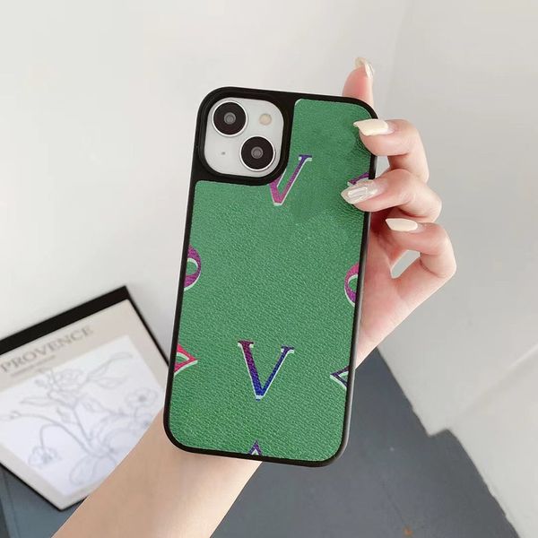 Diseñador Case de teléfono para mujer para iPhone 14Promax 13Promax 13Pro 12 11Pro etc. Caja de choque de caparazón de cuero de cuero pintado de cuero