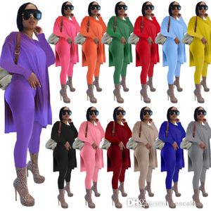 Grande taille survêtements pour femmes Designers vêtements 2022 mode solide à manches longues lâche fendu chemises Leggings tenues automne XS-5XL