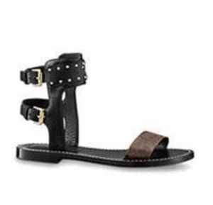 Designer dames populaire lederen sandaal opvallende gladiatorstijl lederen buitenzool luxe platte canvas gewone sandalen schoenen met doos