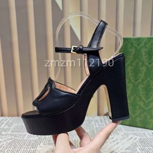 Designer Womens Sandales hautes talons épais talons en bois 12 cm en cuir authentique chaussures pour femmes formelles ultra-hauts talons imperméables chaussures de plate-forme imperméables