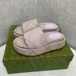 Sandalias de diseñador para mujer Plataforma Cuña Lafite lienzo Bordado Zapatos de fondo grueso Zapatillas de playa al aire libre Tamaño 35-44 Con caja