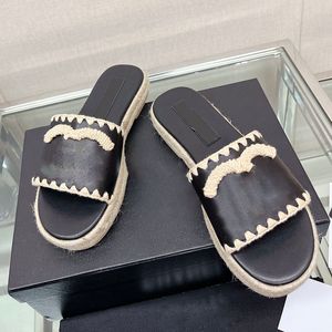 Designer dames sandalen retro -slippers glijden aan met gevlochten hennep touwglaasjes lambskineh -platform hakken espadrilles rubber zool vrije tijd strandschoen slingback muilezel