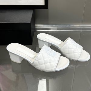 Designer Femmes Sandales Talon Épais Pantoufles En Cuir De Chèvre Dessus En Cuir Intérieur Côtelé Broderie Logo Chaussures Habillées Danse Ballet Chaussures Plage Casual Chaussures Mule 35-41