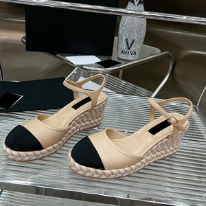 Sandales de créateurs pour femmes, chaussures à plateforme compensée, cheville épissée, boucle réglable, talons en laine tissée, chaussures de pêcheur brodées