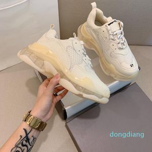 Diseñador-Mujer Temporada Triple S Botas con suela transparente Zapatillas de deporte Paris Punta redonda con cordones Paneles de malla Lengüetas Suelas de goma blancas Zapatillas de deporte