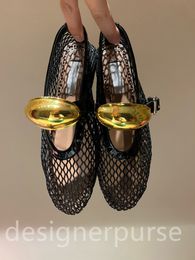 Designer damesschoenen Ballet Falts In Fishnet Luxe echt leer antislip rubberen onderkant Flats voor dames Designer nette schoenen Mary Comfortabele lamsvachtschoenen