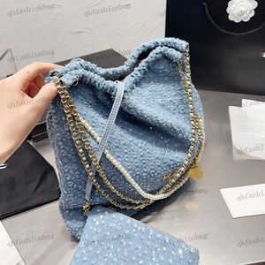 Designer Womens Shoulder Bag 22 Sac à ordures Vintage Classic Denim Bag Small Sequin Pearl Chain Tote Woven Crossbody Bags Two-Piece Shopping Bags Purse 37x34cm