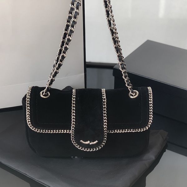 Bolso de hombro para mujer de diseñador 25 cm Piel de vaca Borde de metal Hardware plateado Tensor Bolso de lujo Matelasse Cadena Bolso cruzado Bolsos de maquillaje de moda retro Sacoche