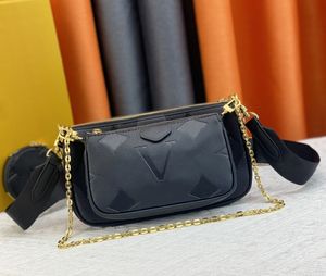 Diseñador para mujer bolso de hombro de lujo Bolsas de cadena favoritas de cuero Conjunto de 3 piezas Mini bolsos de moda Carta de flores en relieve Monedero de maquillaje de calidad superior