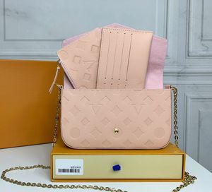 Designer dames schoudertas luxe pochette felicie handtassen in reliëf bloemenletters empreinte lederen mini ketting make -uptassen dames mode portemonnees koppeling #276d