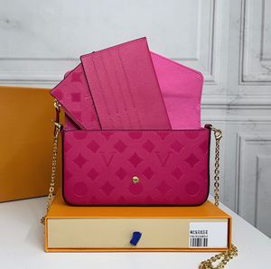 Designer dames schoudertas luxe pochette felicie handtassen in reliëf bloemenletters empreinte lederen mini keten make -uptassen dames mode koppeling portemonnees #276