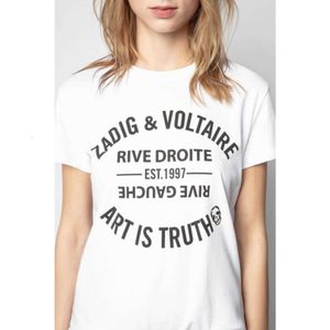 Zadig Voltaire Designer T-shirt Katoen ZV Dames T-shirts Classic Letter Gedrukte Split Dames Pure katoenen korte mouw T-shirt