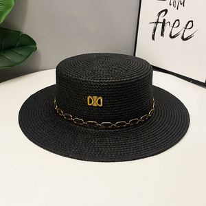 Chapeau de paille de styliste pour femmes, chapeau d'été plat, seau, casquette pare-soleil pour sorties, hommes, vacances, plage, haute qualité