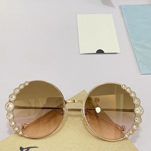 Diseñador Gafas de sol para mujer 0324S Marco de alambre de oro redondo con decoración de diamantes Moda para mujer Marca de lujo Gafas de sol Fiesta de cumpleaños Compras Uv400 Caja