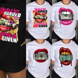 Designer dames T-shirt korte mouw ronde hals witte lippen Amerikaanse dollar bedrukte T-shirt mode shirts tops voor vrouw outfits zomerkleding