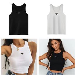 Designer Dames Tanktops T-shirts Zomer Dames Tops Tees Crop Top Borduren Sexy Off-shoulder Zwart Casual Mouwloos Backless Top Shirts Effen Kleur Vest