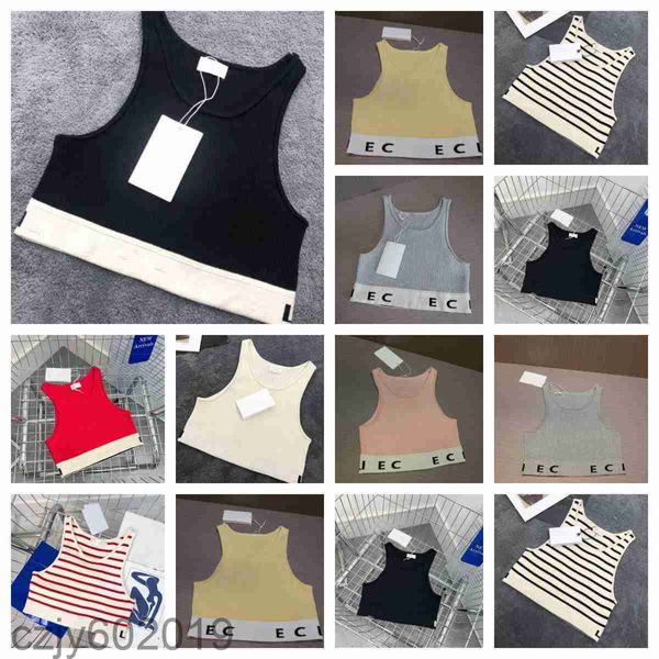 Diseñador Camisetas de tanques para mujeres T COSTRAS Topas de verano Tops Corte Top bordado Sexy Off Shoulder Negro Casco sin mangas sin espalda Camisas de rayas sólidas