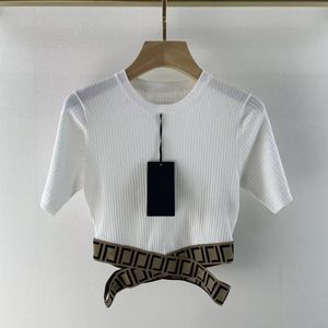 Designer Womens Tee Shirt 2023 Nouveau F Lettre Couture À Manches Courtes Tee Printemps Et Été Respirant Col Rond Mode Mince Crop Top Blanc Lady T-shirt
