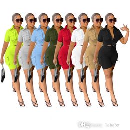 Designer dames tracksuits mode stedelijke stijl shirt sweatpuits short mouw tops shorts stevige kleur tweedelig set vrouwen kleding