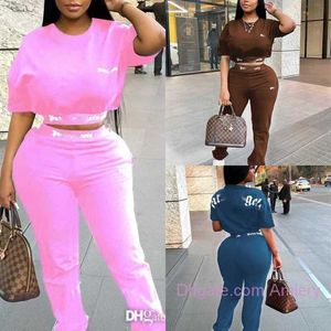 Designer Dames Tracksuits Summer Casual Outfits Twee delige broek Set Gedrukte Letter Korte Mouw Crop Top Plus Size Clothing