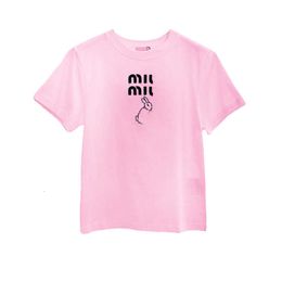 Designer Womens T-shirt Version haute Miu famille à manches courtes femmes printemps Miao patch tissu tempérament minimaliste lettre lapin broderie col rond T-shirt V6J