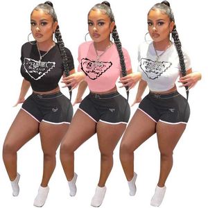 Vêtements pour femmes Summer Designer Survêtements Casual Sports Deux pièces Ensembles courts à manches courtes T-short Slim Print Fitness Running Joggers Costumes S-XXL