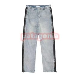 Diseñador Mujer Vintage Washed Jeans Señoras Paneles Cremallera Pantalones rectos Parejas Streetwear Pantalones sueltos M-2XL