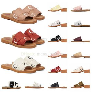 Diseñador para mujer sandalias leñosas mulas planas diapositivas beige blanco negro rosa encaje letras tela zapatillas de lona verano casa zapatos mujeres famosas coe sandles