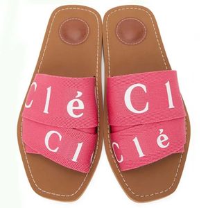 Designer Woody Famous Sandals Women Mules Flat Glaides Licht Tan Beige Wit Zwart roze kant Letters Fabric Canvas Slippers Damesschoenen 104 S 5 S