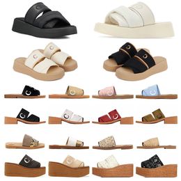 Designer Woody Sandales Femmes Mules Fluffy Plat Mule Slides Light Tan Beige Blanc Noir Rose Dentelle Lettrage Tissu Fourrure Fourrure Toile Pantoufles Chaussure Femme 35-42