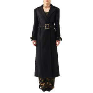 Designer wollen jas vrouwen trench jas ongedefinieerde revers nekgordel vaste kleur conventionele zakelijke zakelijke formele zwarte s 2xl lange jas vrouwen droge mantel zakelijke pakken voor vrouwen