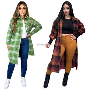 Designer Wollen Jas Dames Plus size 3XL Herfst Winter Lange Mouw Geruite Shirt Casual Turn-down Kraag Lange Stijl Tops Vrouwelijke Casual Vest groothandel Kleding