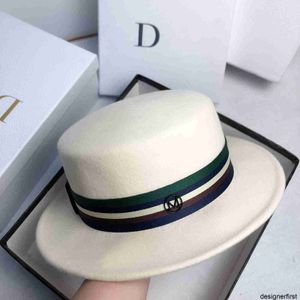 Ontwerper wollen gestreepte hoge hoed voor dames en Engeland, veelzijdige platte hoge hoed voor dames en Engeland, Koreaanse versie trendy Panamahoed APXV HAMD