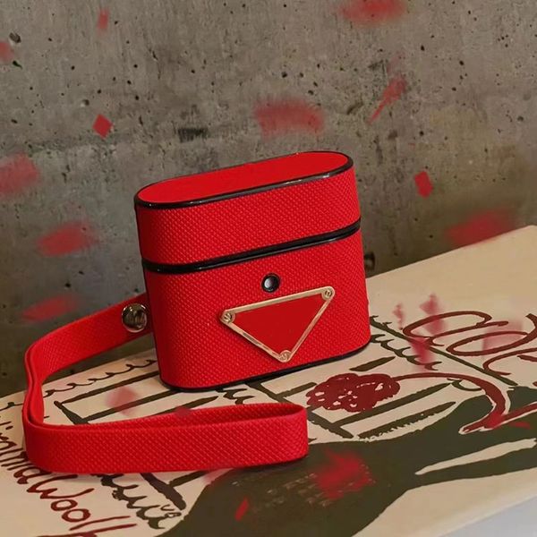 Concepteur accessoires d'écoute de bracelet Écoute de sangle Cas pour TWS Earbuds Apple Airpods 1 2 3 Pro 2e 3e générations Wireless PU Leather Airpod Covers Red