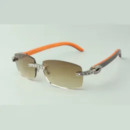 Gafas de sol de madera con diamantes de diseñador XL 3524026 con patas de madera de color naranja Tamaño de venta directa: 56-18-135 mm
