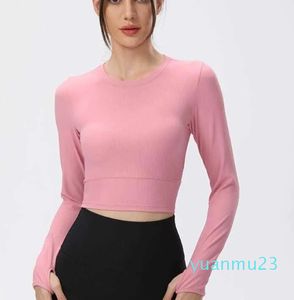 Designer Yoga Crop Top Outfits Licht Licht Licht ademend T-shirt Rib Half Back Sportshirt Running Fiess Gym Kleding Dames strakke korte tops