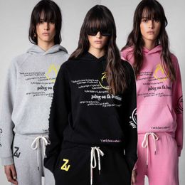 Designer Zadig Voltaire Sweat Mode Nouvelles Femmes Pull Jumper Imprimé Souriant Visage Lettre Polaire Sweats À Capuche