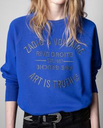 Designer Zadig Voltaire Women Hoodies Pullover Lettre classique Imprimer le cou rond Sweethirt Fashion Fashion Casual Long Manches