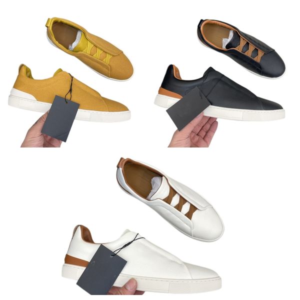 Diseñador Zegn Man Shoes para hombre Cuero genuino con cordones Suiza Zapatos de negocios Low Top Zegn Sneaker Cuero de vaca Tres logotipos que se cruzan Estilo Diseño 35-46
